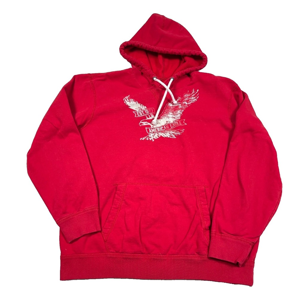 Vintage Y2K American Eagle Hoodie Men XXL 2XL Red Pullover Sweatshirt AE77 00s